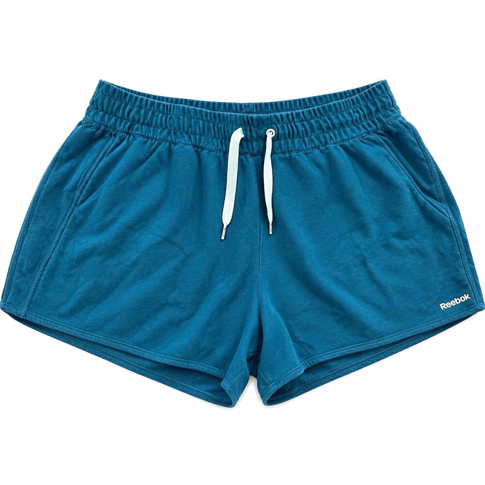 Reebok Women’s Athletic Shorts 2XL Blue Knit Drawstring Elastic Waist Pockets